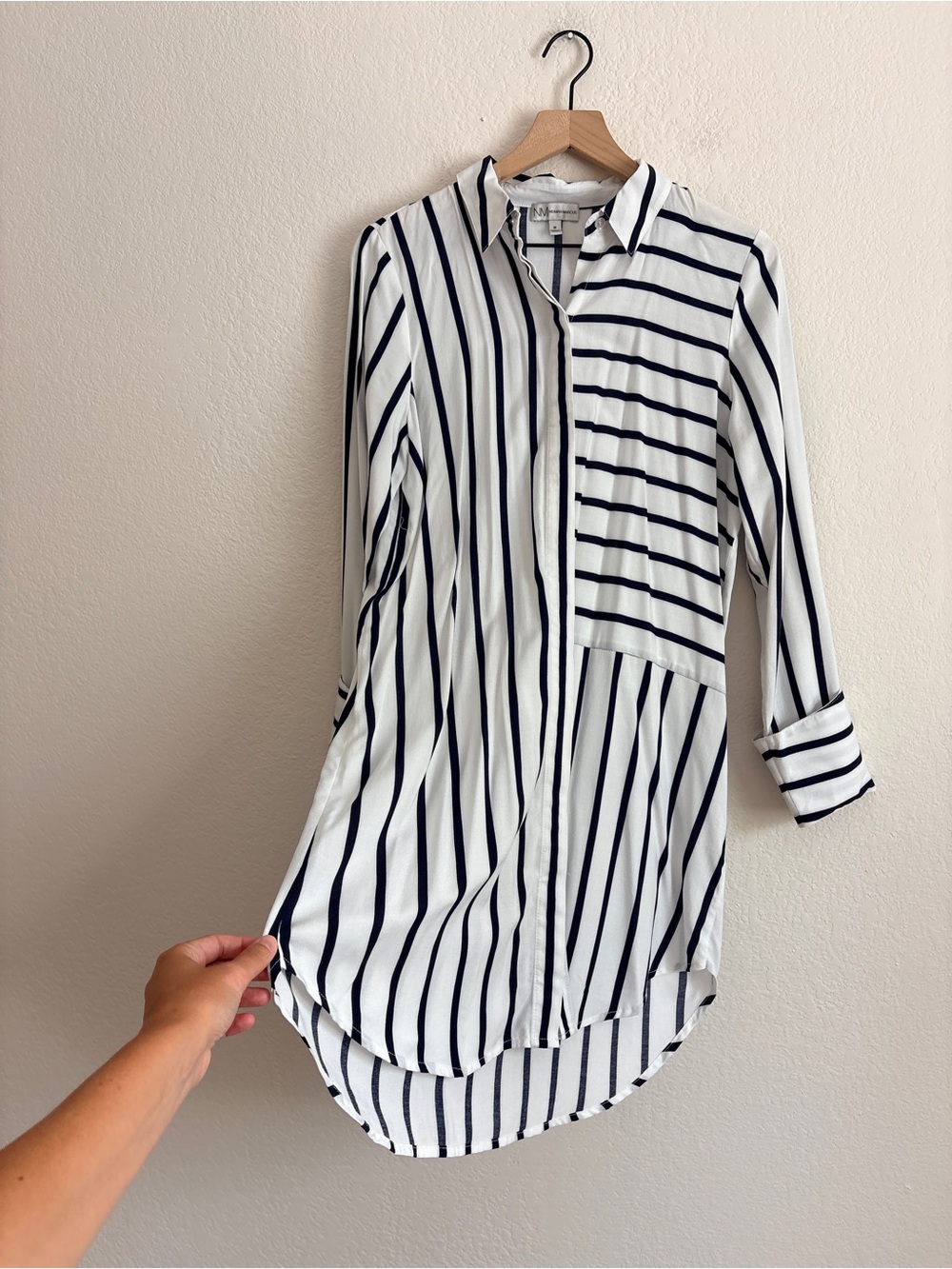 Vintage Neiman Marcus Striped White and Black Button-Down Shirt Dress